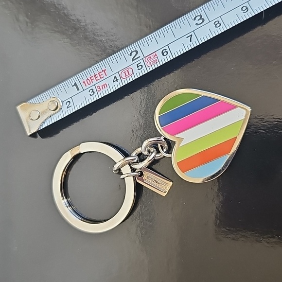 Coach NWOT Legacy Multicolor Striped Heart Keychain Bag Charm - Picture 5 of 5